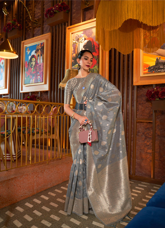 Grey Kamairah Silk Tussar Silk Handloom Saree