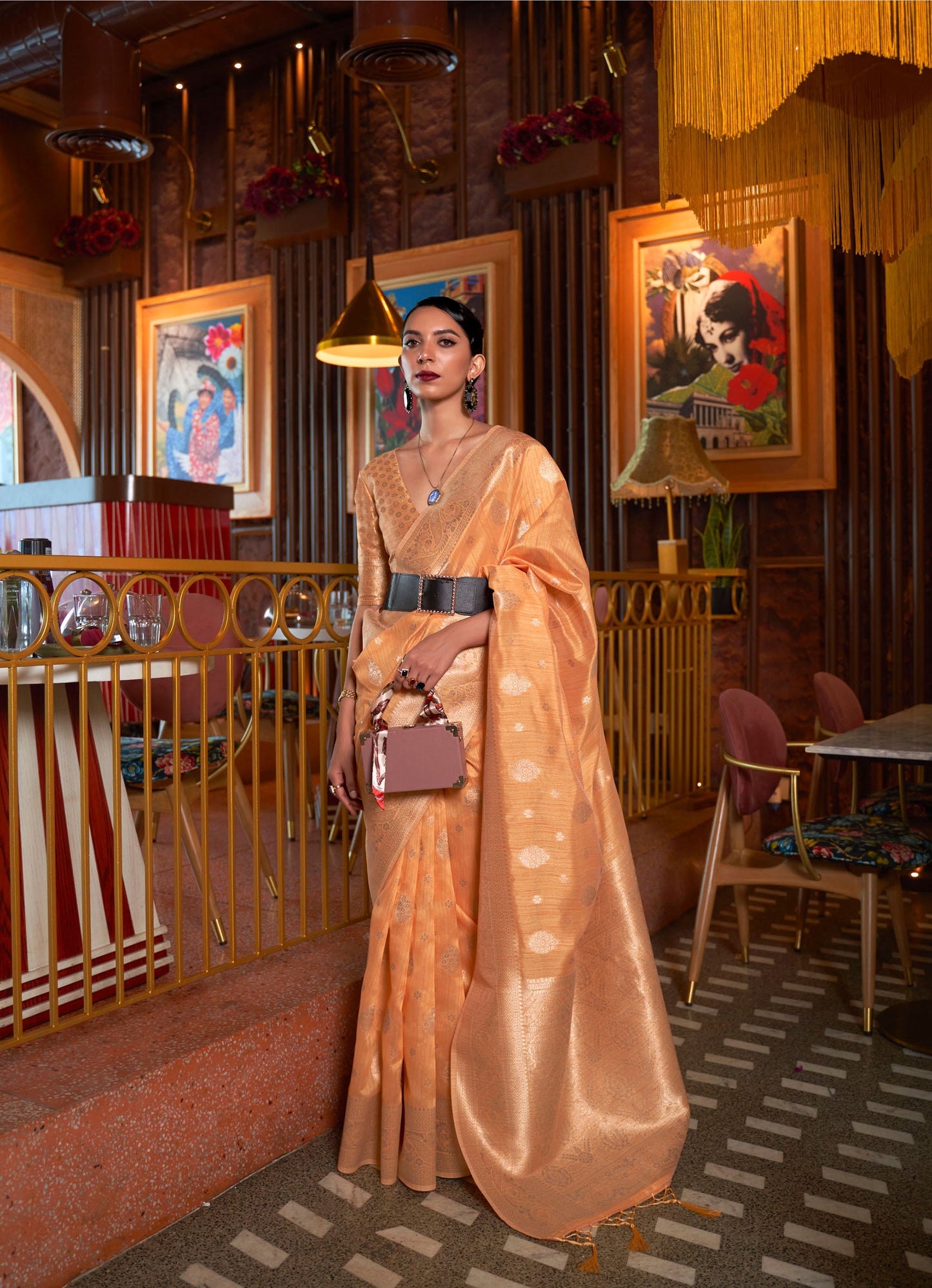 Orange Kamairah Silk Tussar Silk Handloom Saree