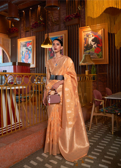 Orange Kamairah Silk Tussar Silk Handloom Saree