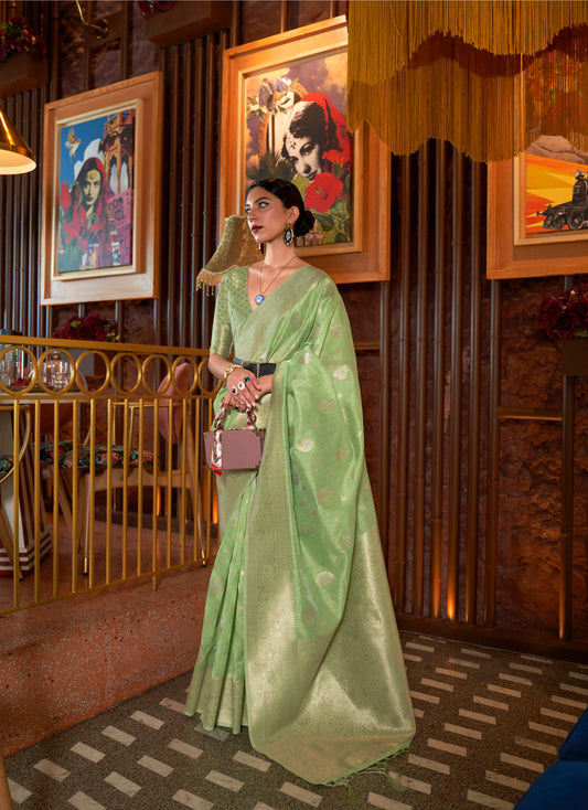 Mint Green Kamairah Silk Tussar Silk Handloom Saree