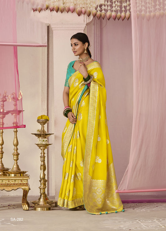 Lemon Yellow Dola Viscose Silk Premika Saree