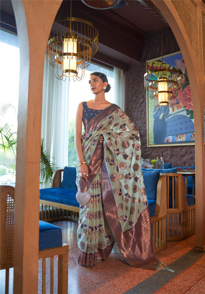 Green Kadvika Silk Shimmer Copper woven Saree