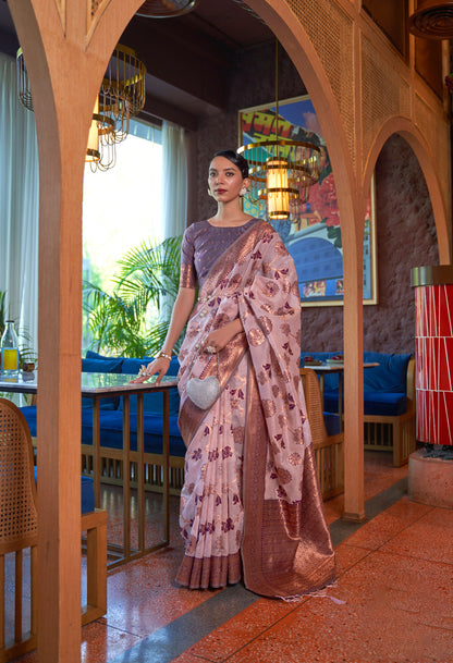 Lavender Kadvika Silk Shimmer Copper woven Saree
