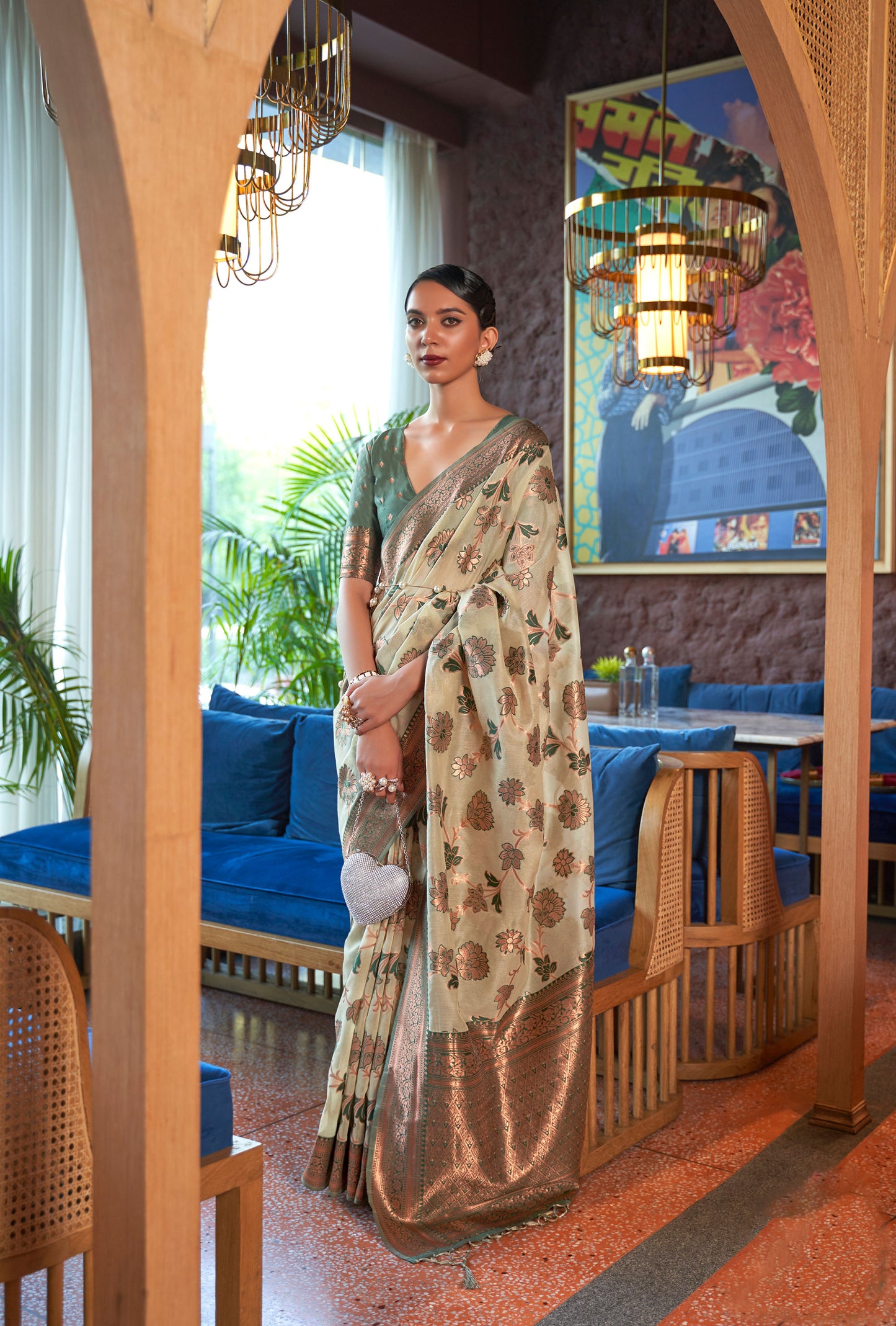 Olive Green Kadvika Silk Shimmer Copper woven Saree