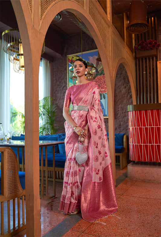 Pink Kadvika Silk Shimmer Copper woven Saree