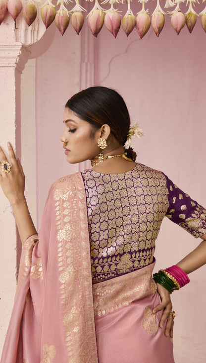 Dusty Rose Pink Dola Viscose Silk Premika Saree
