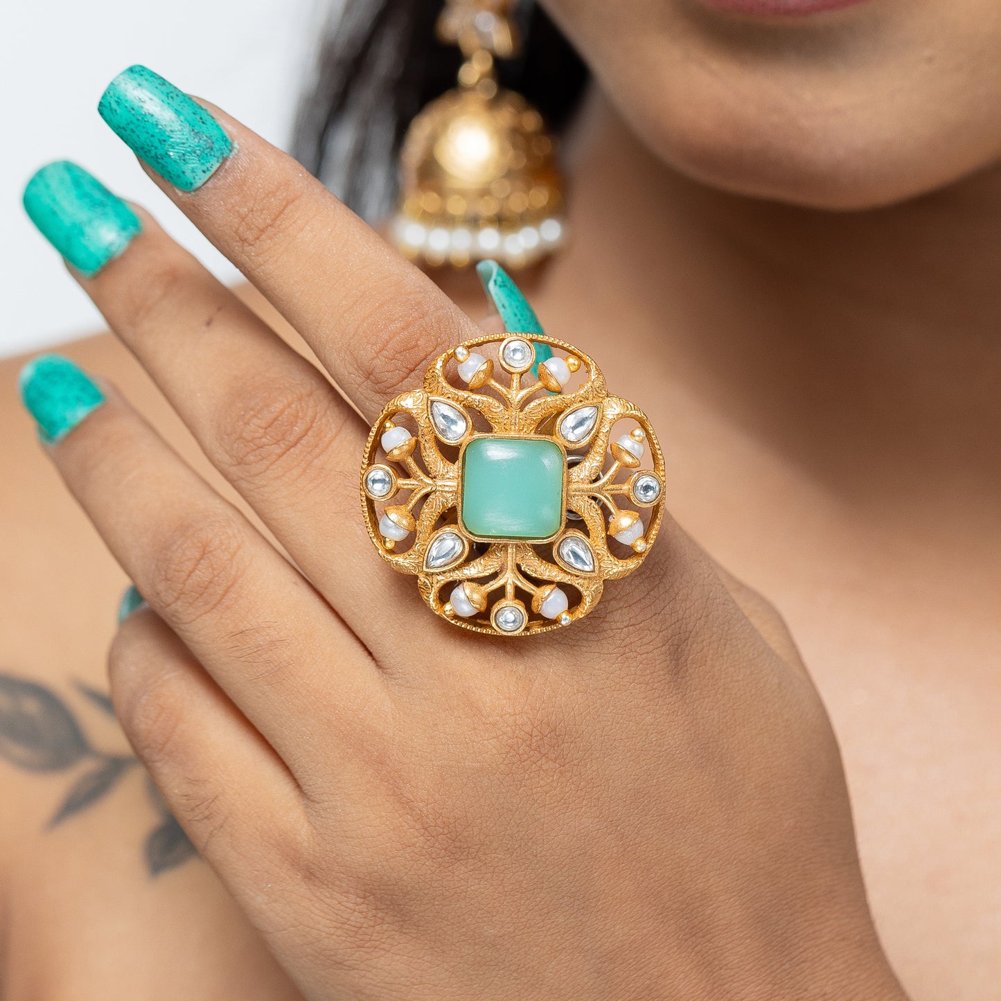 Antique Semi Precious Adjustable Statement Ring