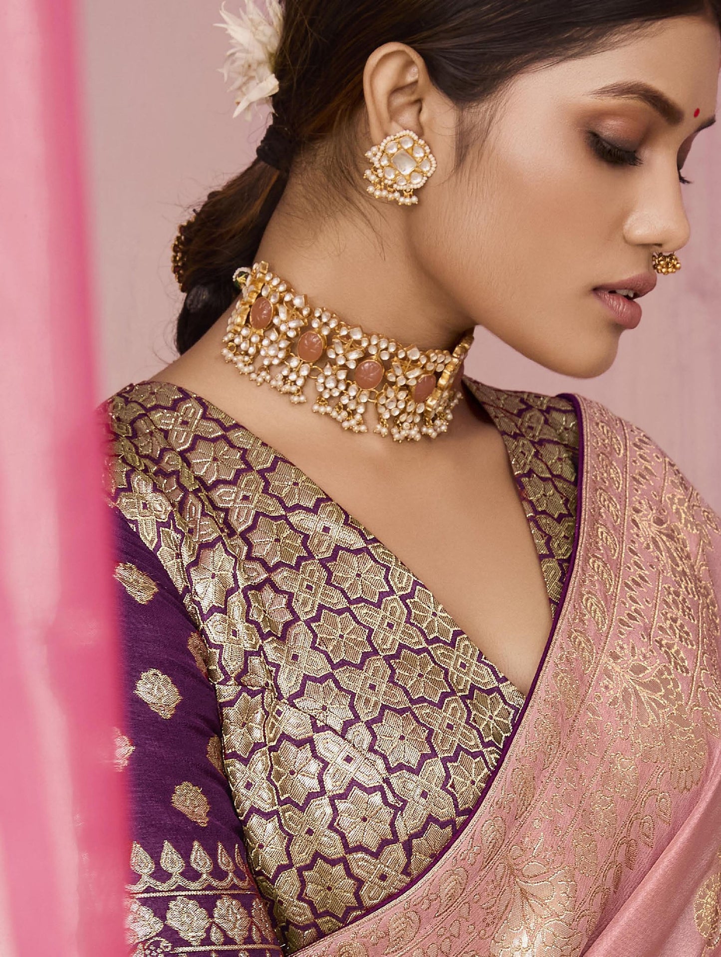 Dusty Rose Pink Dola Viscose Silk Premika Saree