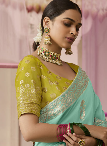Aqua green Dola Viscose Silk Premika Saree