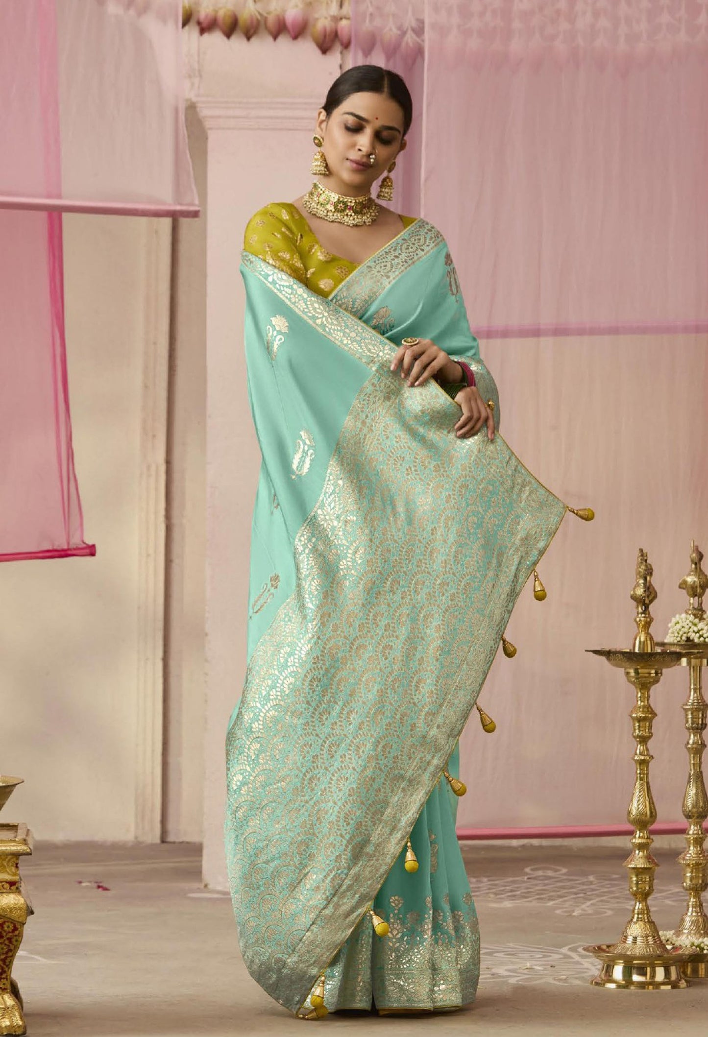 Aqua green Dola Viscose Silk Premika Saree