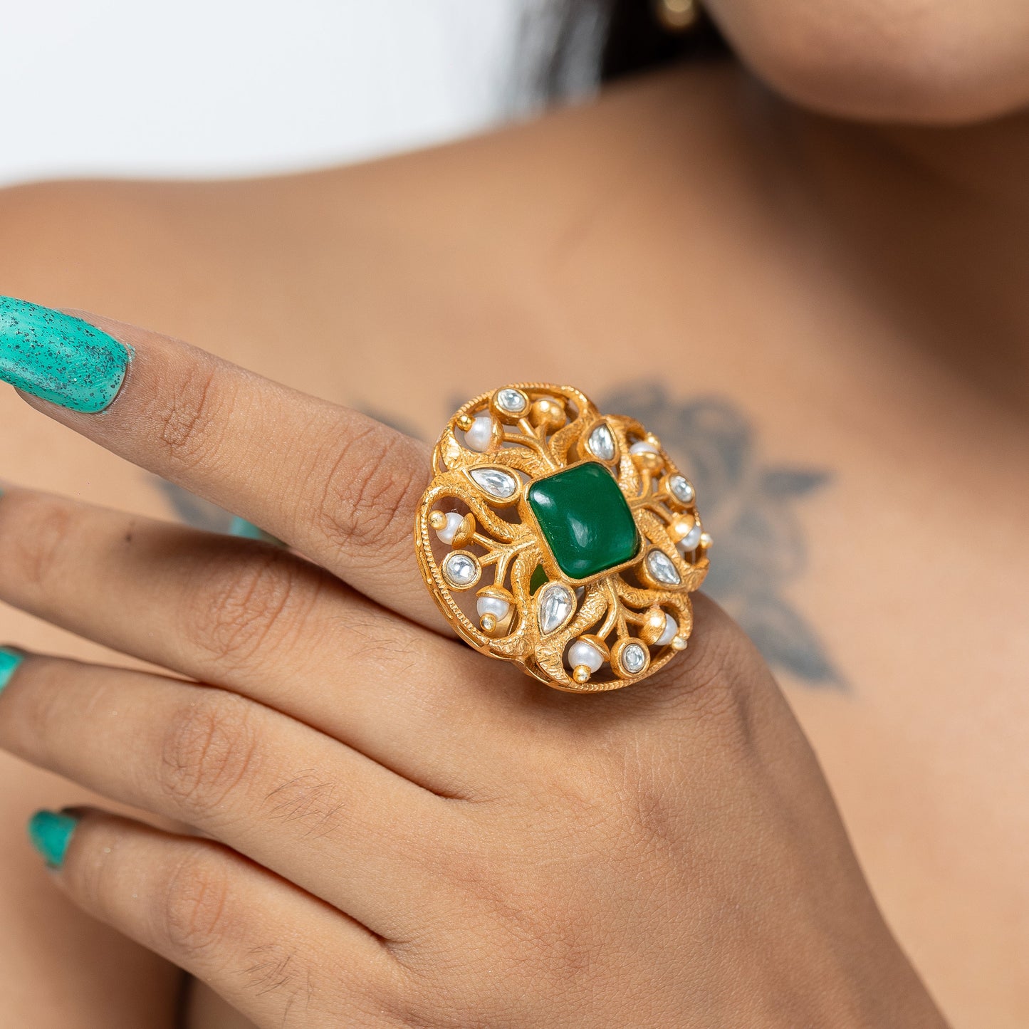 Antique Semi Precious Adjustable Statement Ring