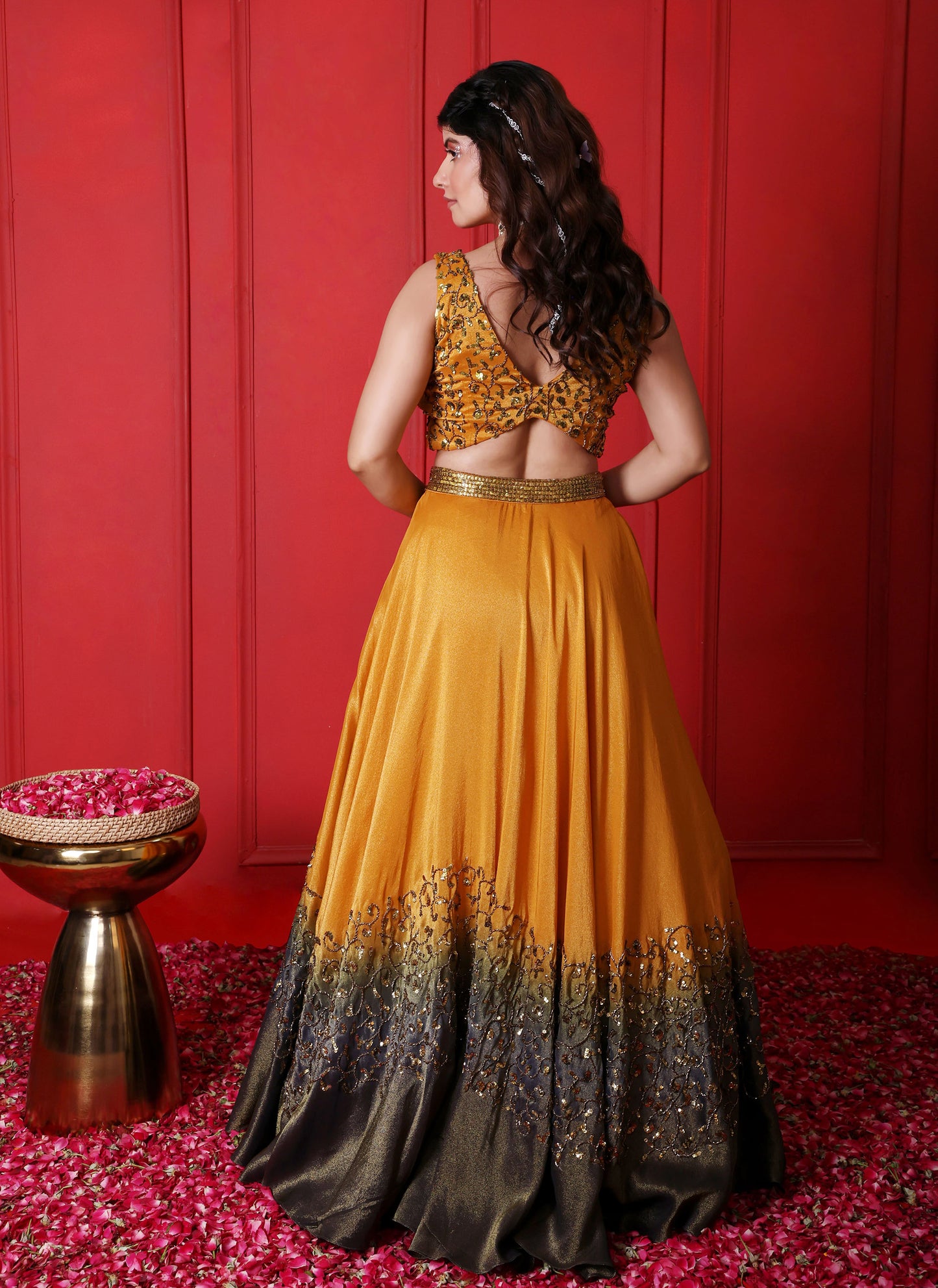 Goldenrod & Judge Grey Hand Embroidered Ombre Lehenga Set