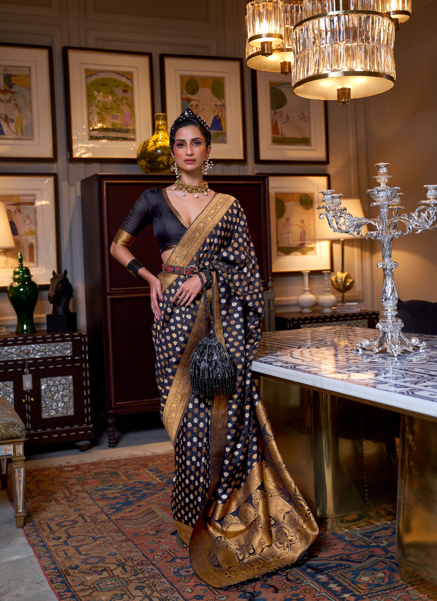 Black Kloset Silk Pure khadi Zari woven saree