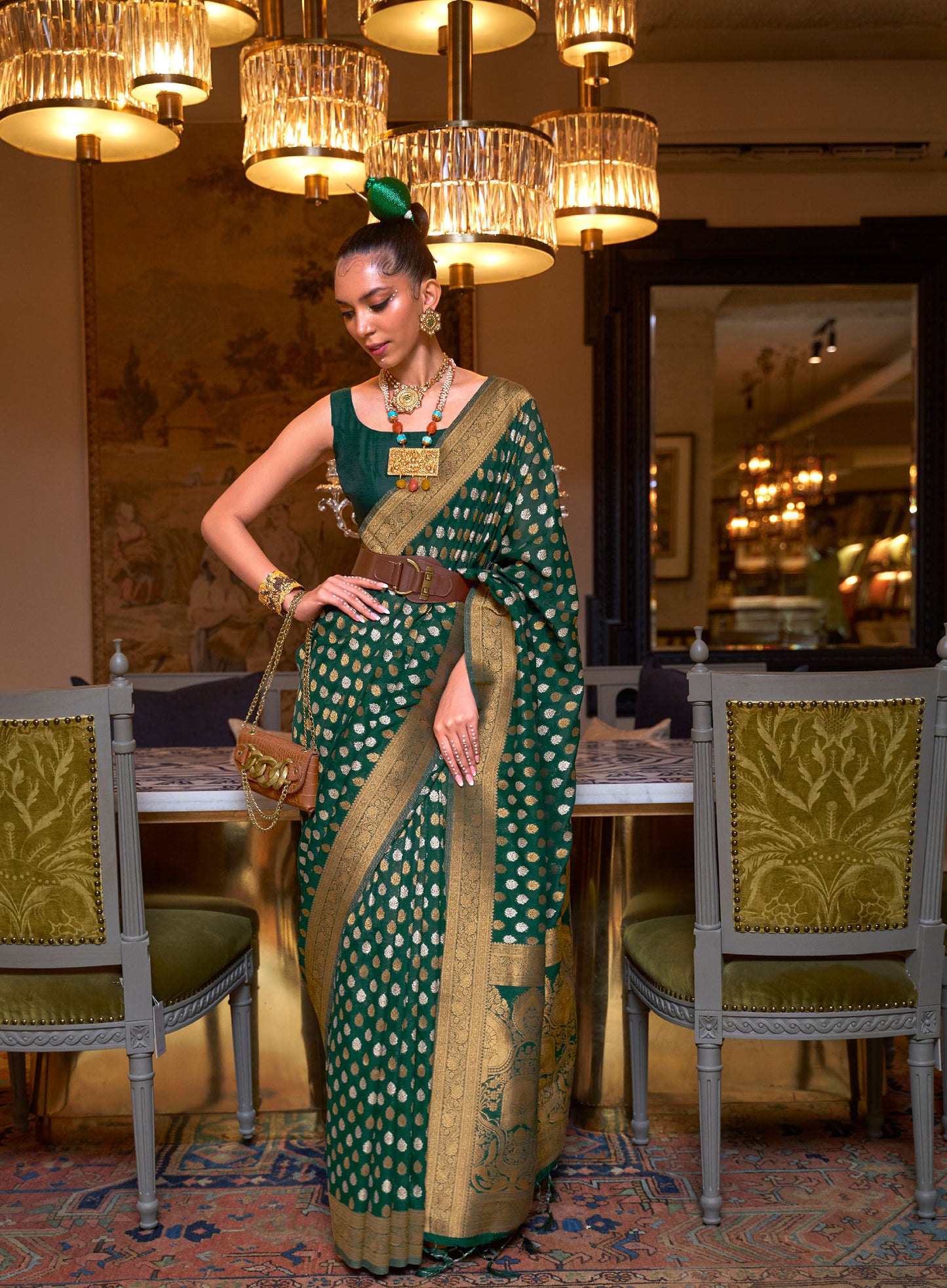 Emerald Green Kloset Silk Pure khadi Zari woven saree
