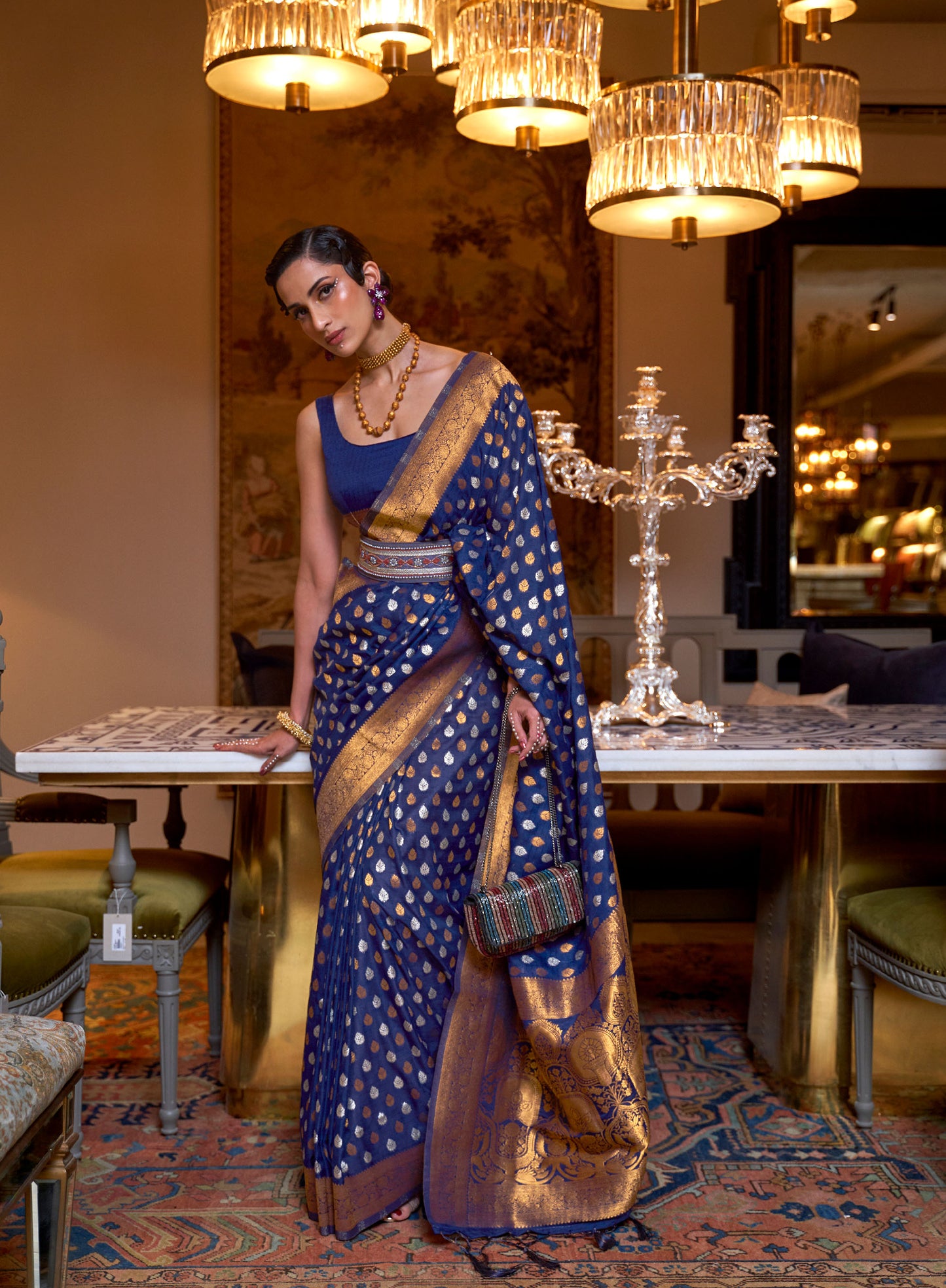 Navy Blue Kloset Silk Pure khadi Zari woven saree