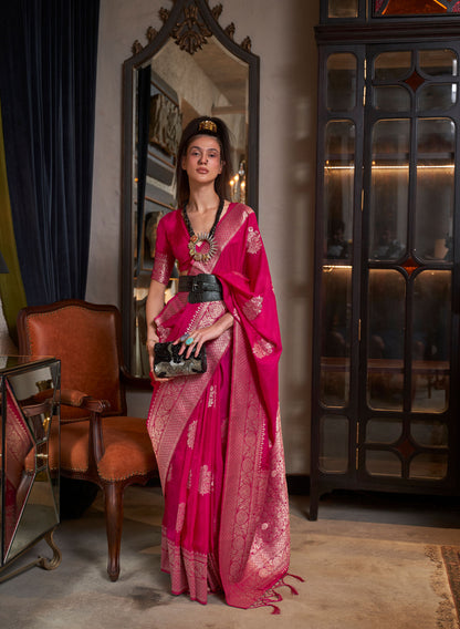 Rose Pink Korsa Georgette Pure Khadi Nylon saree