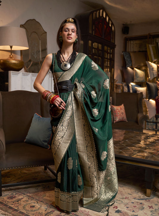 Green Korsa Georgette Pure Khadi Nylon saree