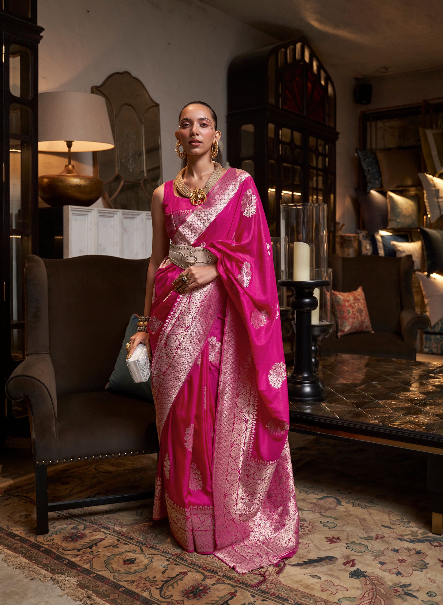 Pink Korsa Georgette Pure Khadi Nylon saree