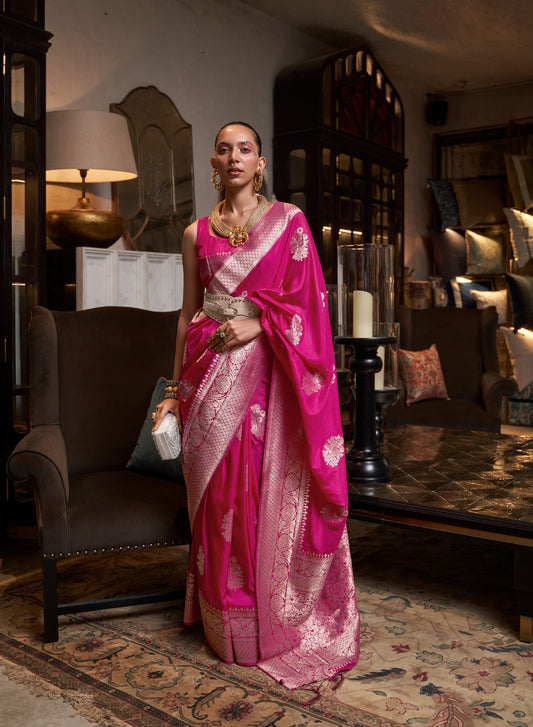 Pink Korsa Georgette Pure Khadi Nylon saree