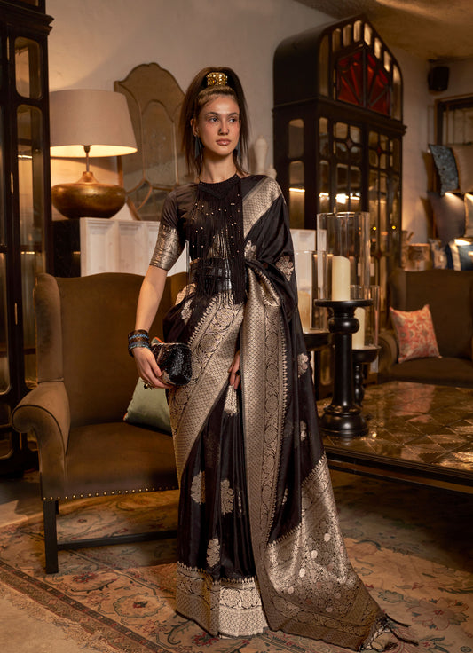 Black Korsa Georgette Pure Khadi Nylon saree