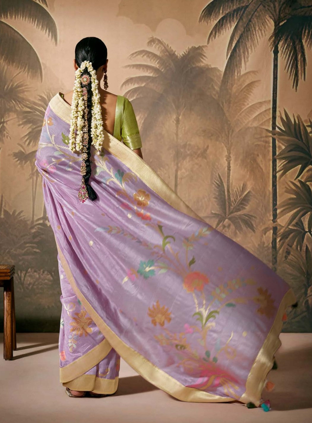 Lavender Munga Silk Zari Work & Resham Embroidery Rasm Saree
