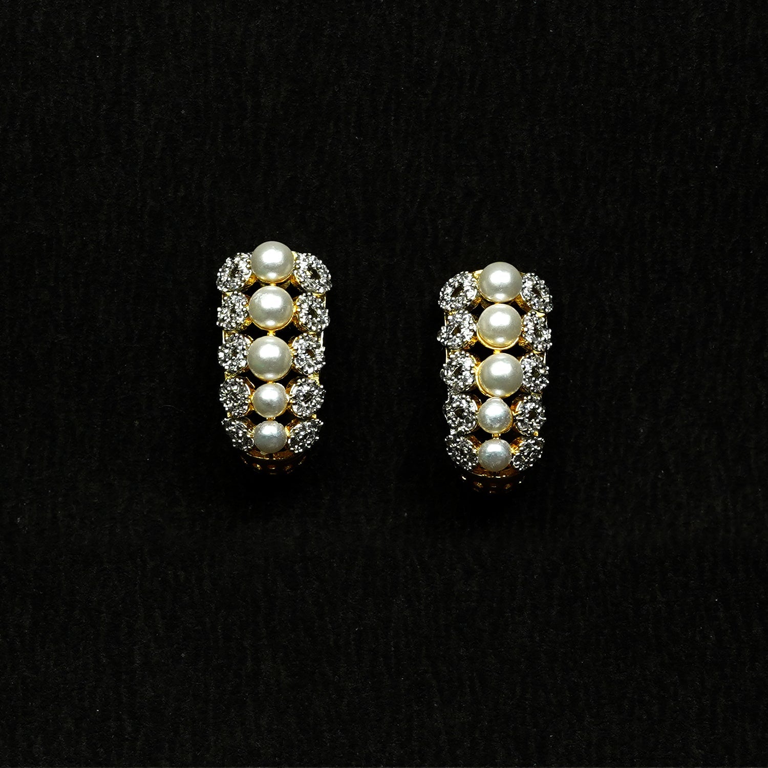 Zevar Club 22K Gold-Plated Handcrafted Cubic Zirconia & Pearl Studded Huggie Hoop Earrings
