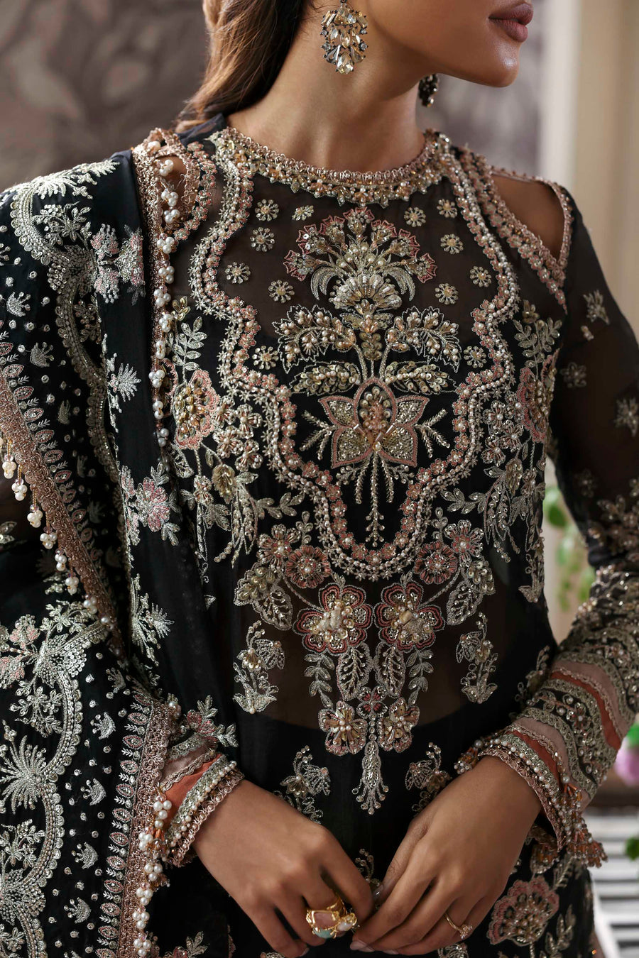 Nocturne - Black Organza Heavy Embroidered Dress