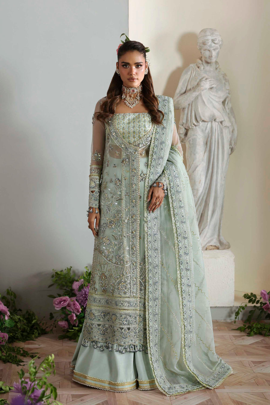 Aetheria- Sky Blue Organza Heavy Embroidered Sharara