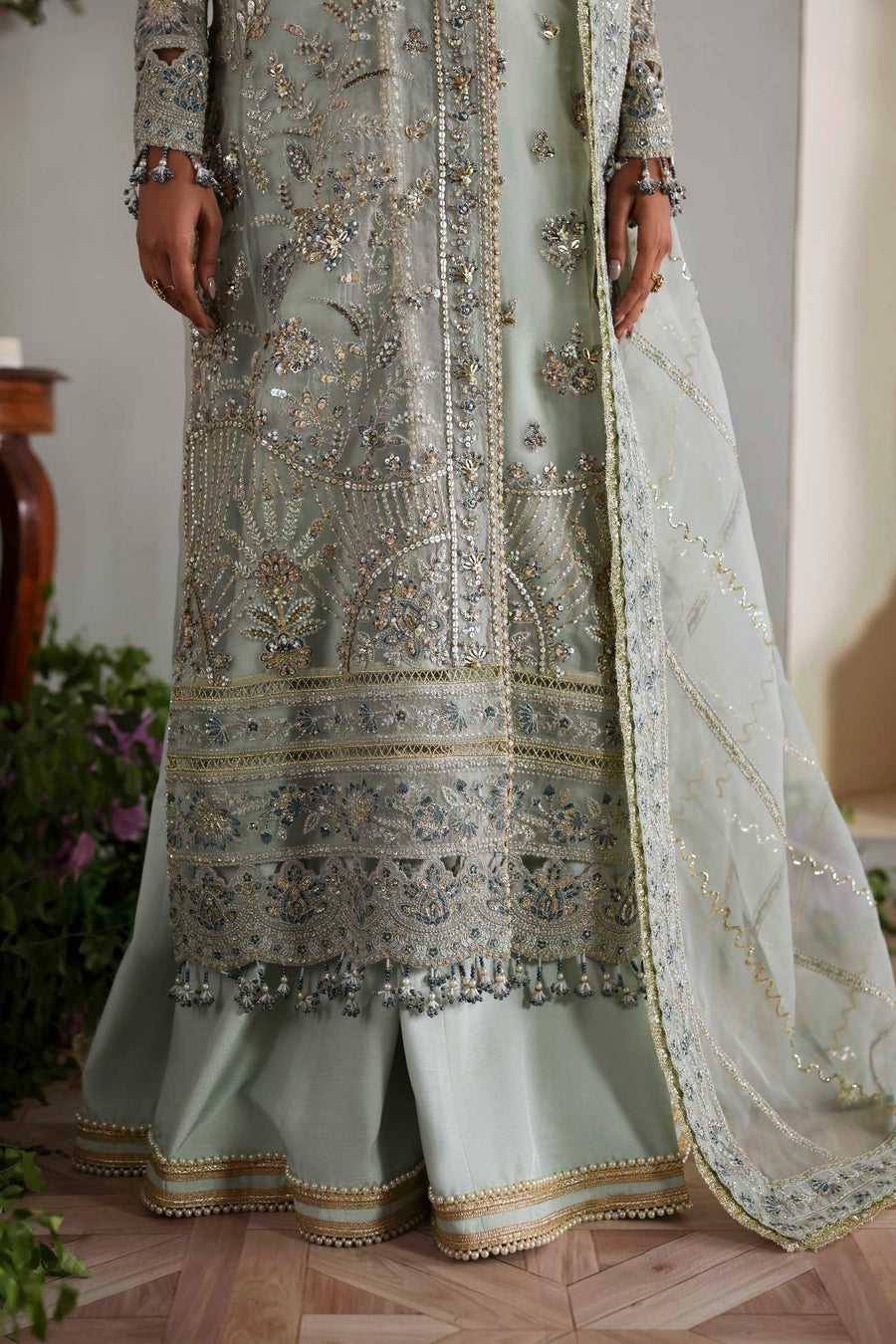 Aetheria- Sky Blue Organza Heavy Embroidered Sharara
