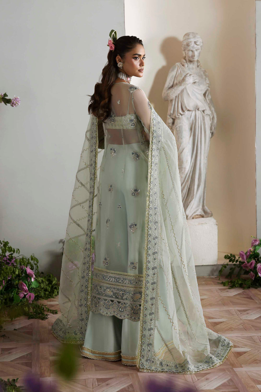 Aetheria- Sky Blue Organza Heavy Embroidered Sharara