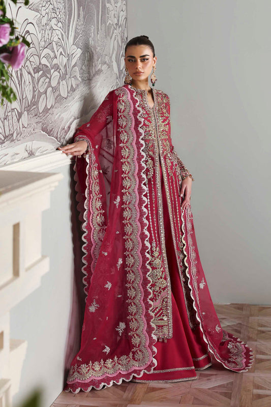 Yeloria - Maroon Organza Heavy Embroidered Dress