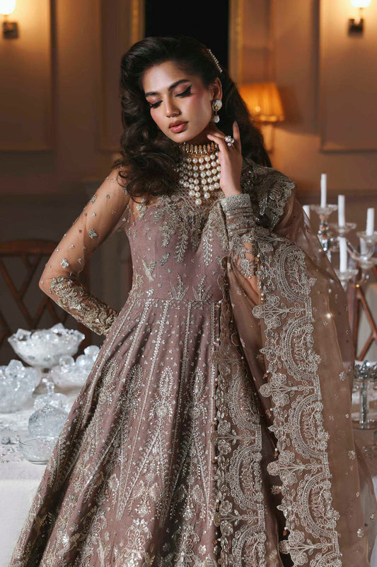 Noorzaib - Mauve Net Heavy Embroidered Wedding Anarkali