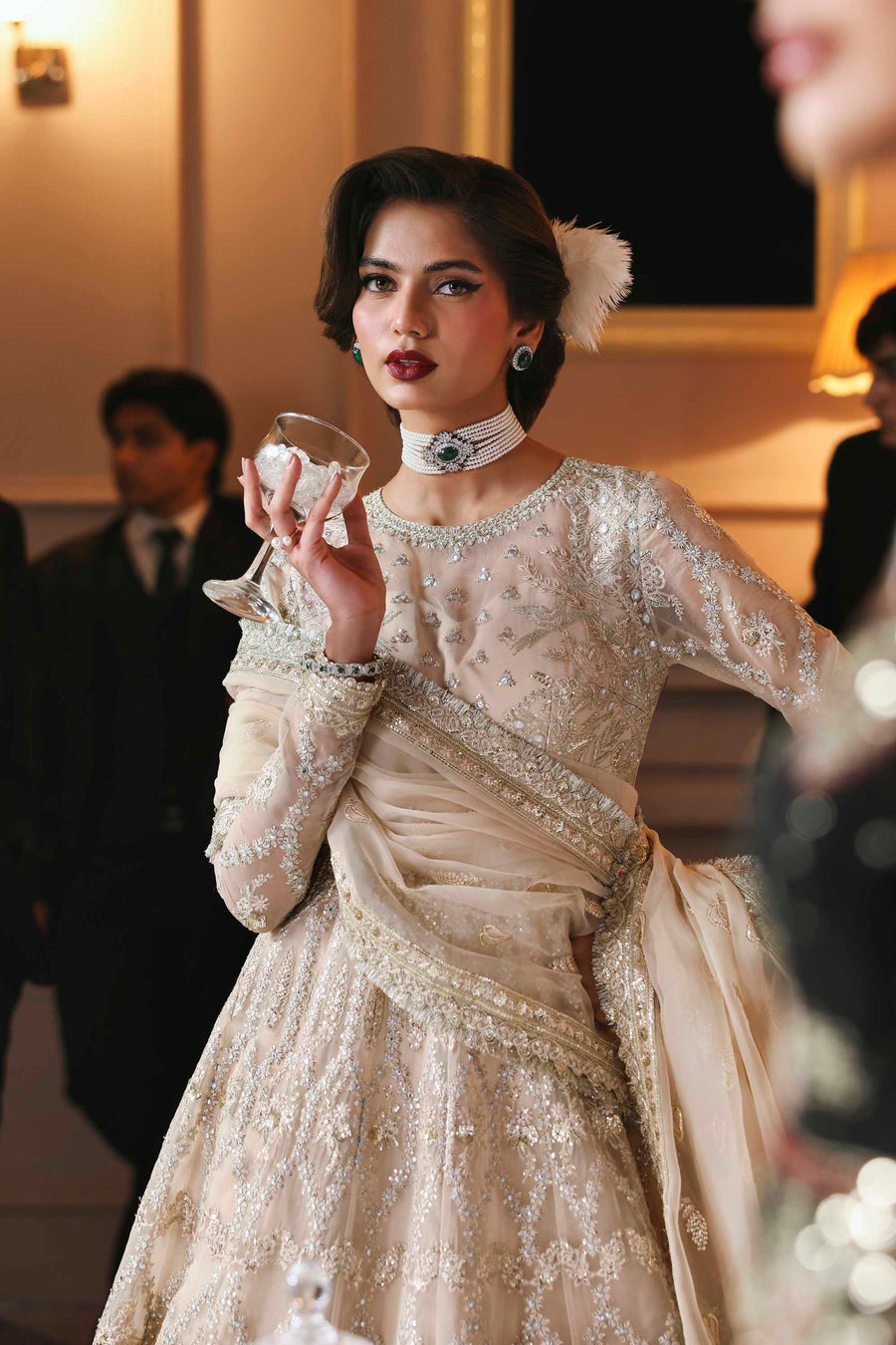 Gulnisa - Pastel Pink Organza Heavy Sequins Embroidered Wedding Anarkali