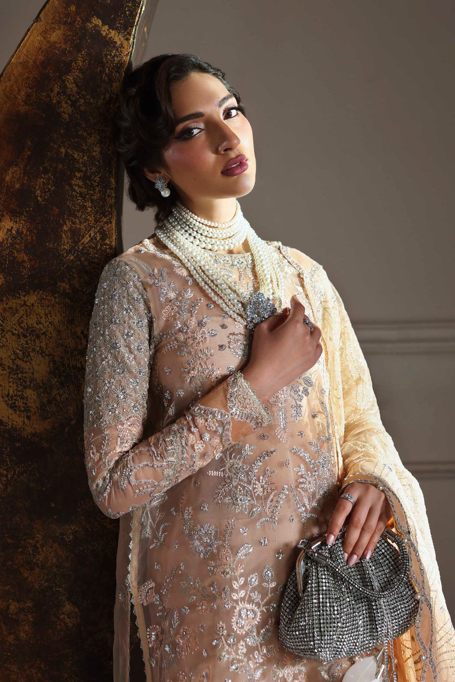 Aabroza - Peach Organza Heavy Embroidered Party Wear Dress Aabroza - Peach Organza Heavy Embroidered Party Wear Dress