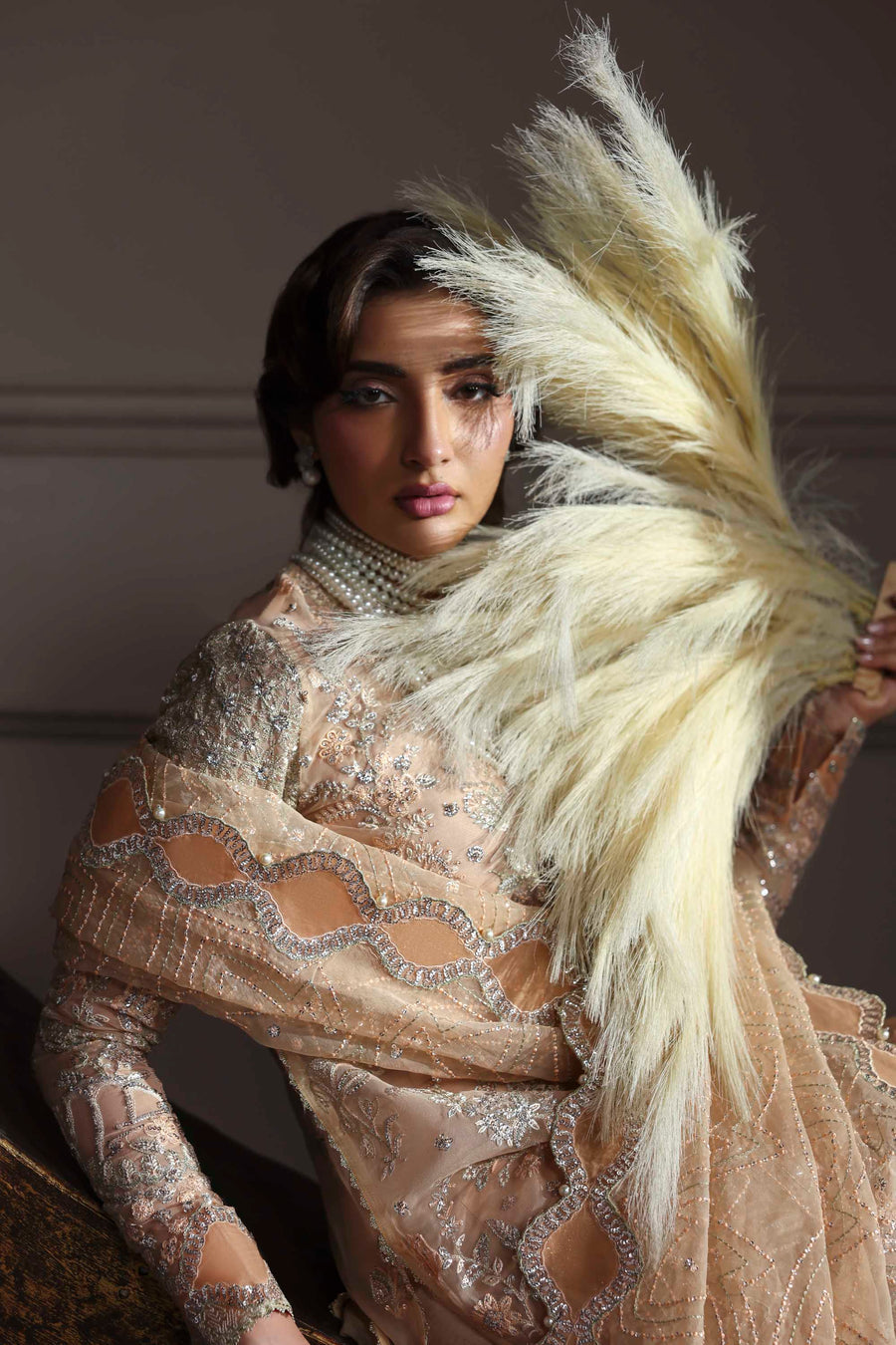 Aabroza - Peach Organza Heavy Embroidered Party Wear Dress