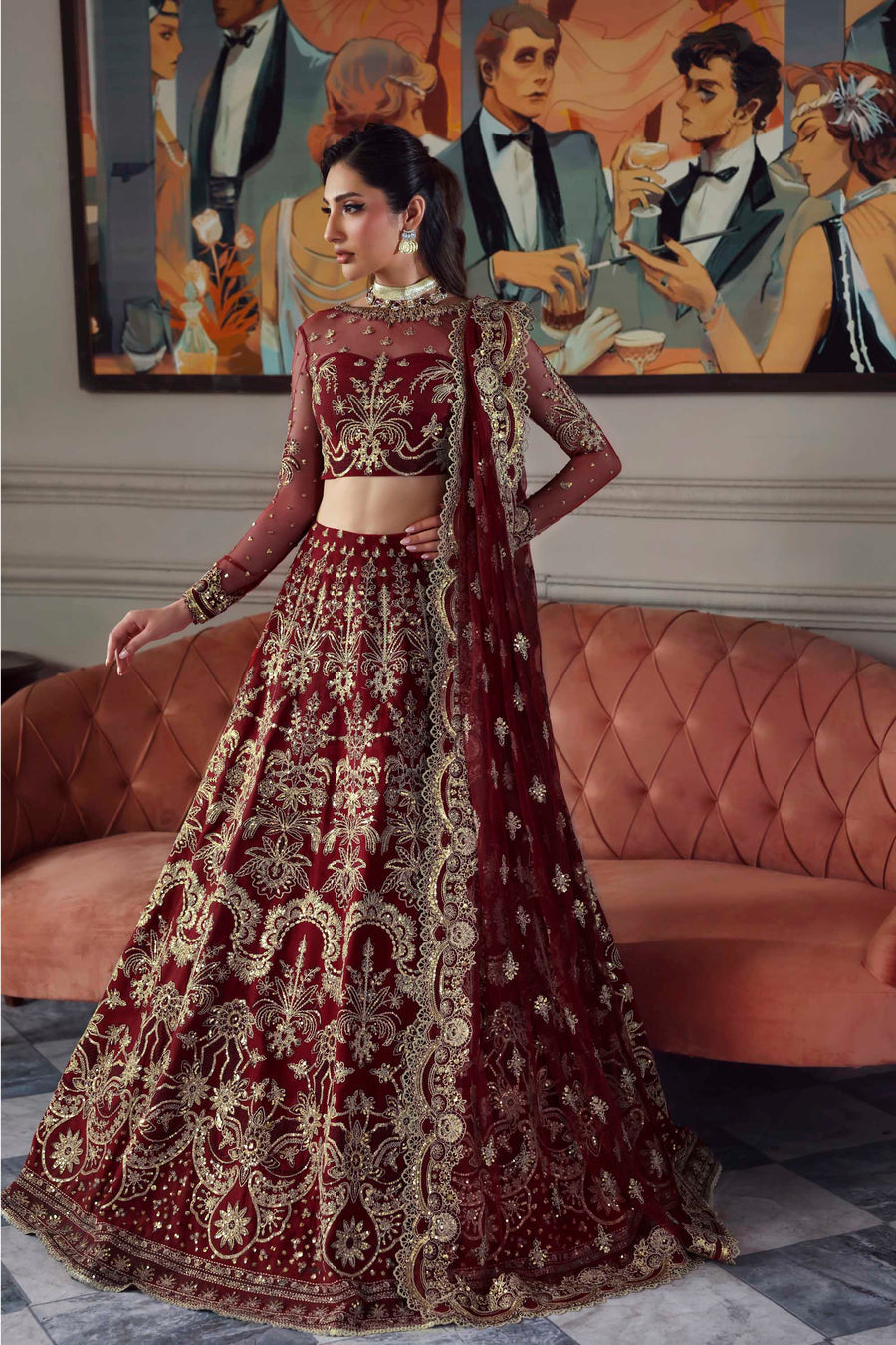 Shahbano - Red Net Heavy Embroidered Wedding Anarkali