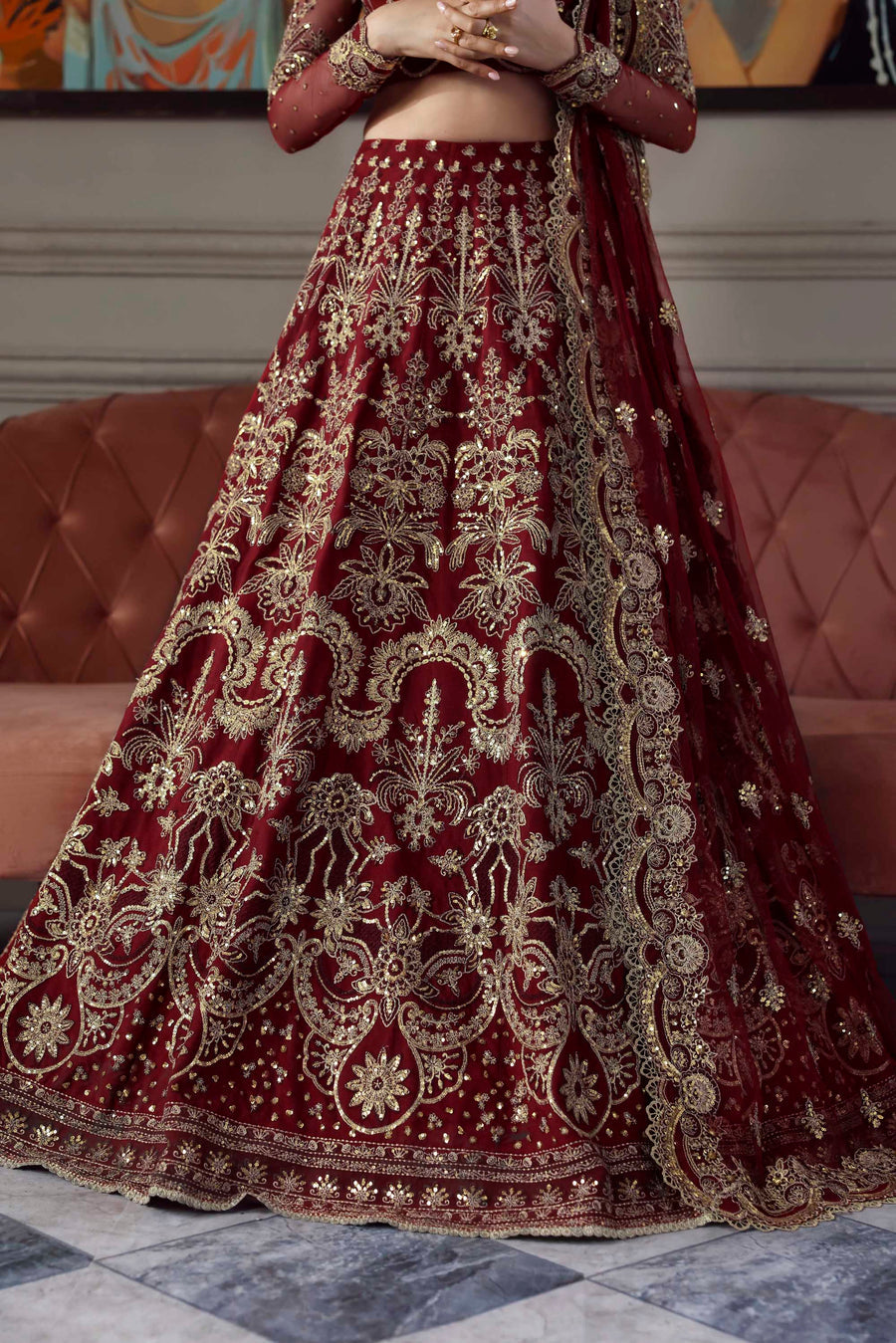 Shahbano - Red Net Heavy Embroidered Wedding Anarkali