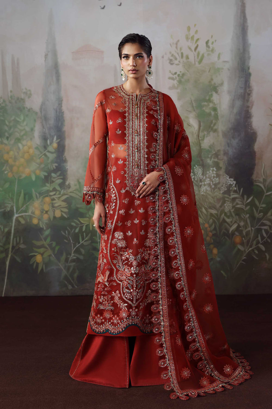 Laalroz - Maroon Organza Heavy Sequins Embroidered Wedding Salwar Kameez