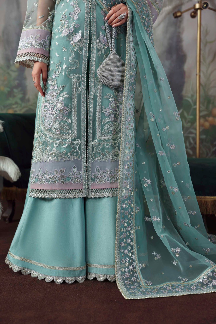 Shahnaz - Green Net Heavy Embroidered Wedding Salwar Kameez