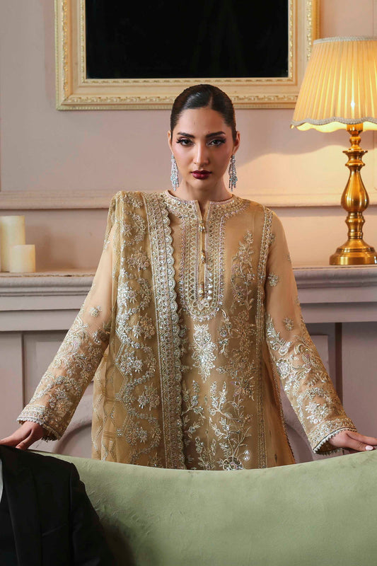 Tajmeen - Beige Organza Heavy Sequins Embroidered Wedding Kurta Set
