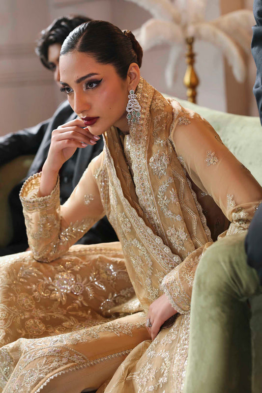 Tajmeen - Beige Organza Heavy Sequins Embroidered Wedding Kurta Set