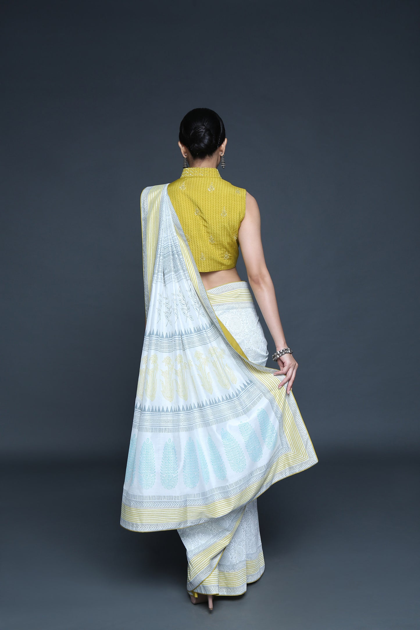 Floral Block Printed Saree Set