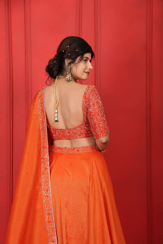 Sweetheart Neckline Lehenga Set With Sleeves