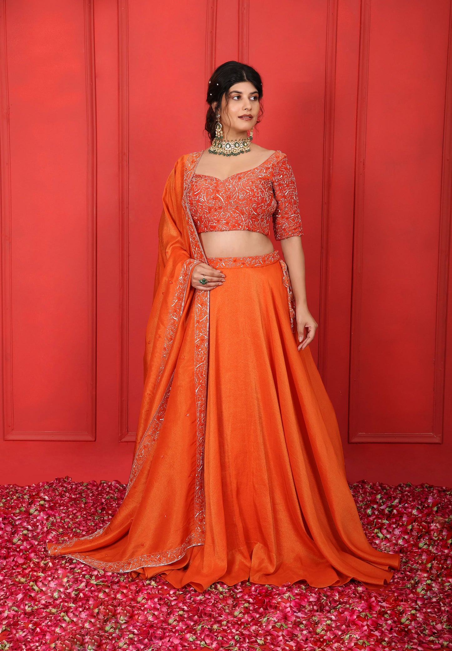 Sweetheart Neckline Lehenga Set With Sleeves