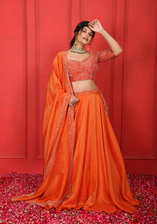 Sweetheart Neckline Lehenga Set With Sleeves