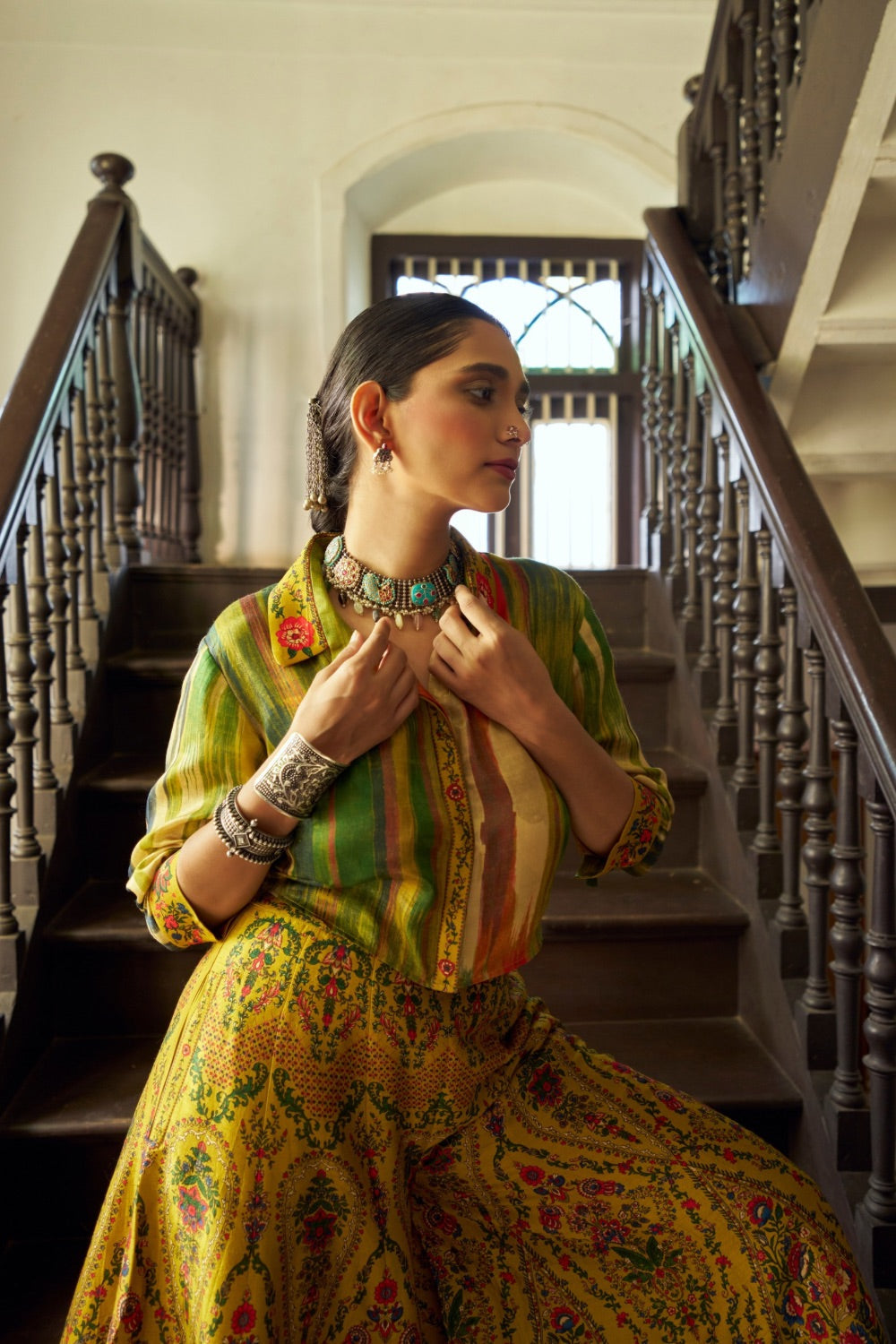 Yellow printed silk Indo Western – Mohi fashion