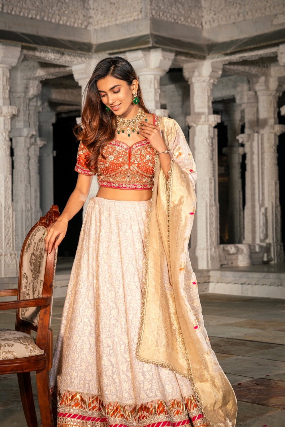 Orange & Cream lucknowi lehenga choli with handwork