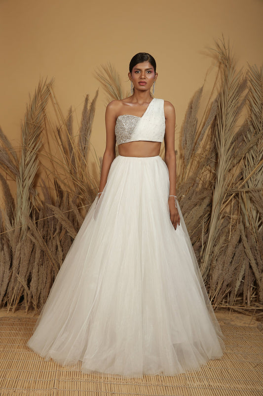 White tulle skirt set