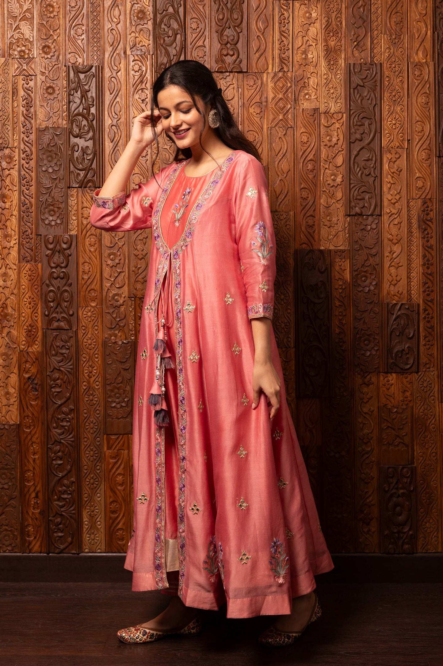 Tales of grace Pink Chanderi silk Embroidered Anarkali