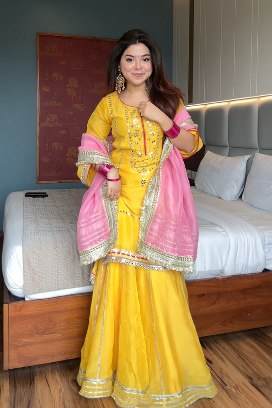 Golden Muse Yellow Organza Sharara Set